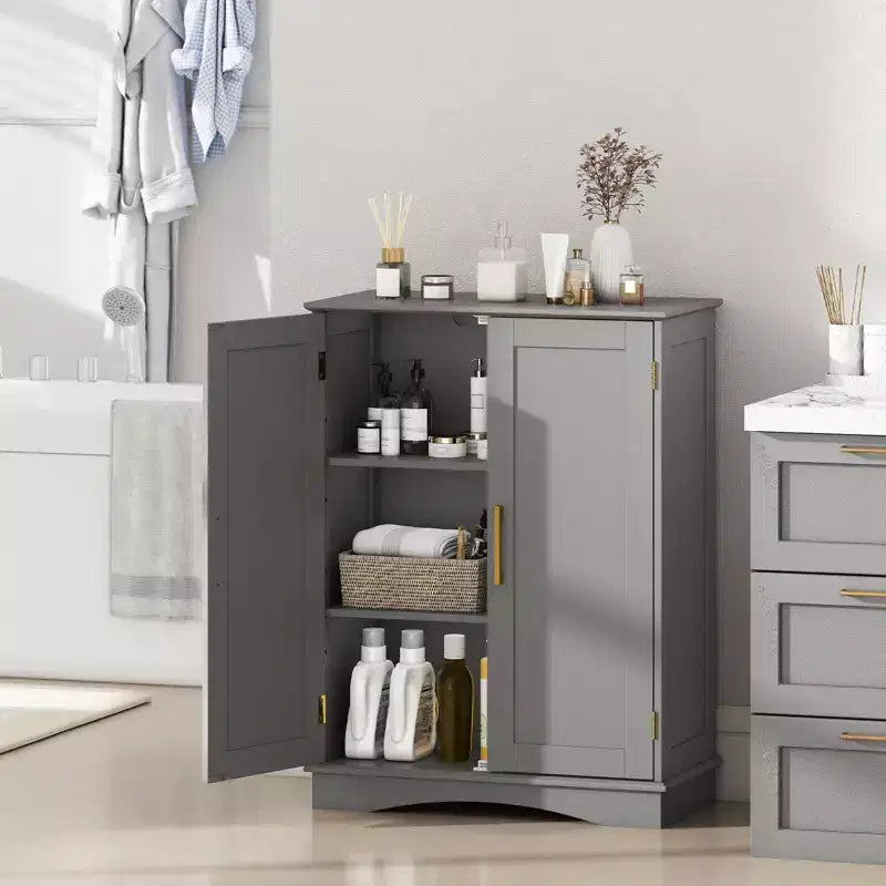 Costway Floor Storage Cabinet Modern Storage Organizer with Adjustable Shelves &2 Doors Black/Blue/Gray/White