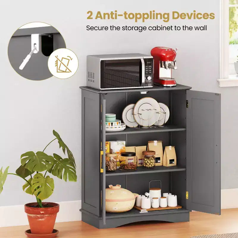 Costway Floor Storage Cabinet Modern Storage Organizer with Adjustable Shelves &2 Doors Black/Blue/Gray/White