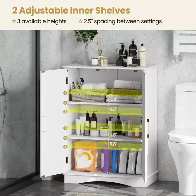 Costway Floor Storage Cabinet Modern Storage Organizer with Adjustable Shelves &2 Doors Black/Blue/Gray/White