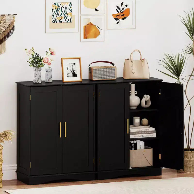 Costway Floor Storage Cabinet Modern Storage Organizer with Adjustable Shelves &2 Doors Black/Blue/Gray/White