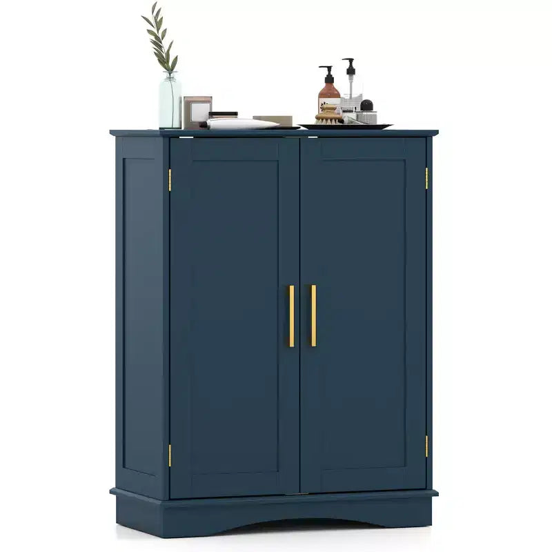 Costway Floor Storage Cabinet Modern Storage Organizer with Adjustable Shelves &2 Doors Black/Blue/Gray/White