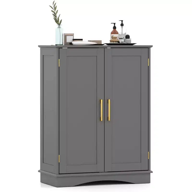 Costway Floor Storage Cabinet Modern Storage Organizer with Adjustable Shelves &2 Doors Black/Blue/Gray/White