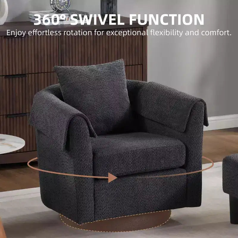 Swivel Accent Chair with Ottoman Set, Modern Chenille Barrel Armchair with Back Pillow & 2 Armrest Covers for Living Room, Bedroom, Office