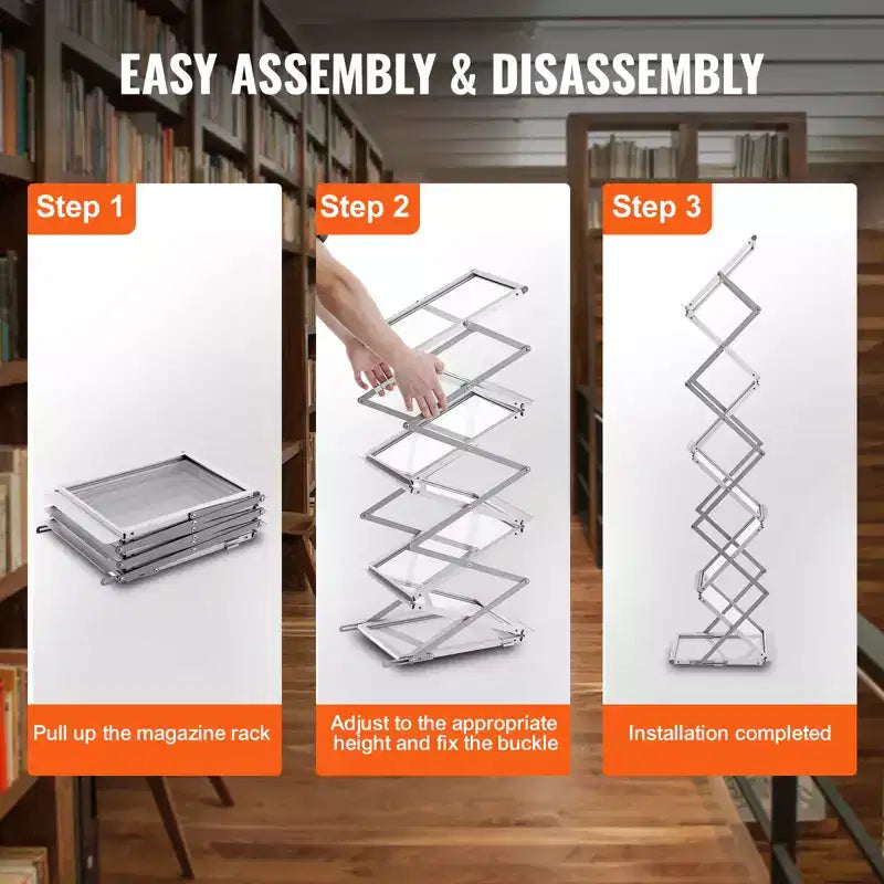 VEVOR Foldable Magazine Display Rack, 6 Pockets Pop-Up Brochure Display Stand, Double-Sided Display Catalog Literature Holder Stand, Silver
