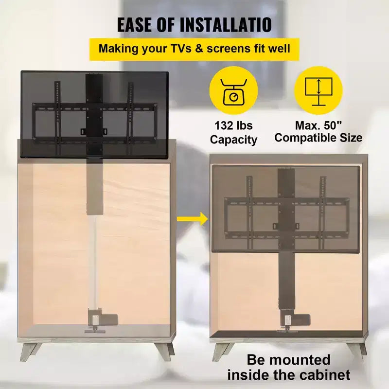 VEVOR Automated TV Elevator for Up to 50 Screens,28 Stroke with Adjustable Height from 38 to 65, Remote Controlled,Supports up to 132 lbs, Black
