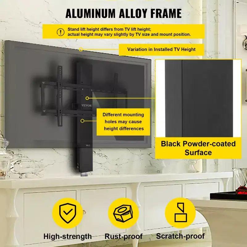 VEVOR Automated TV Elevator for Up to 50 Screens,28 Stroke with Adjustable Height from 38 to 65, Remote Controlled,Supports up to 132 lbs, Black