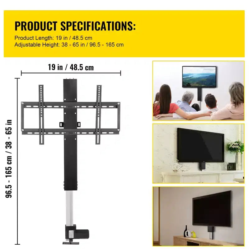VEVOR Automated TV Elevator for Up to 50 Screens,28 Stroke with Adjustable Height from 38 to 65, Remote Controlled,Supports up to 132 lbs, Black