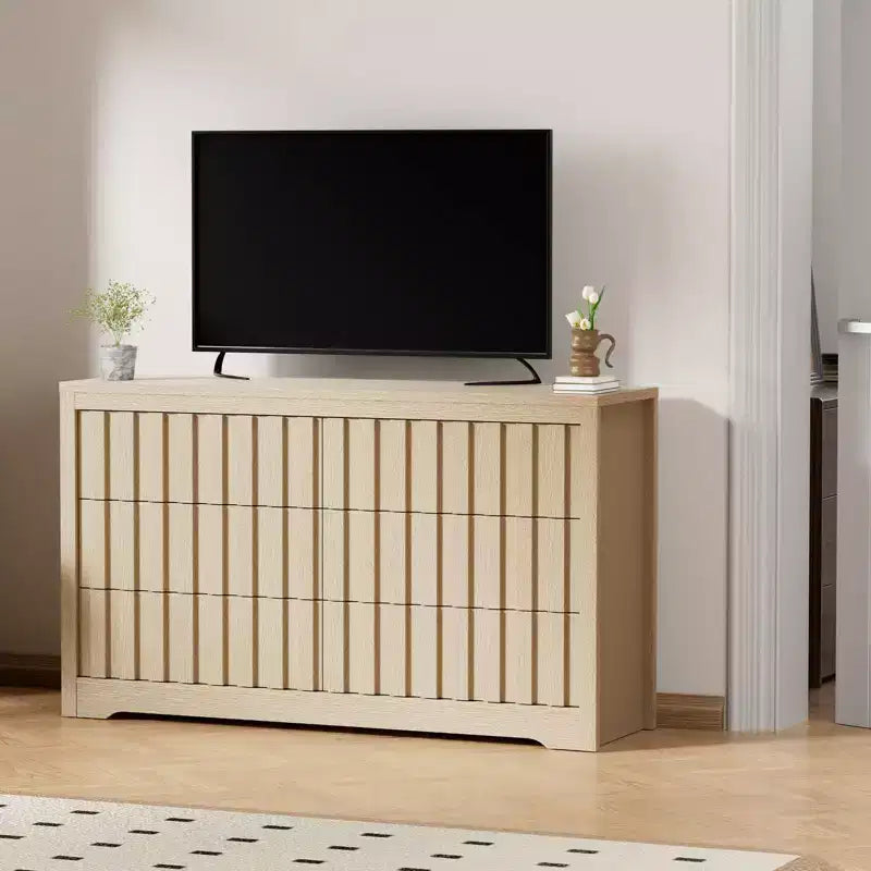 Fluted Dresser for Bedroom with 6 Drawers,Modern Chest of Drawers with Handleless,Wooden Dresser, Wood Clothes Closet Organizer with Deep Storage
