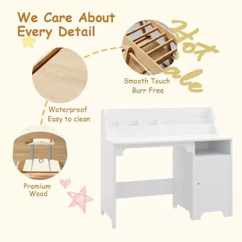 Study Desk for Kids, Storage Cabinet, Wooden Children Study Writing Table,Computer Workstation for Kids Bedroom & Study Room