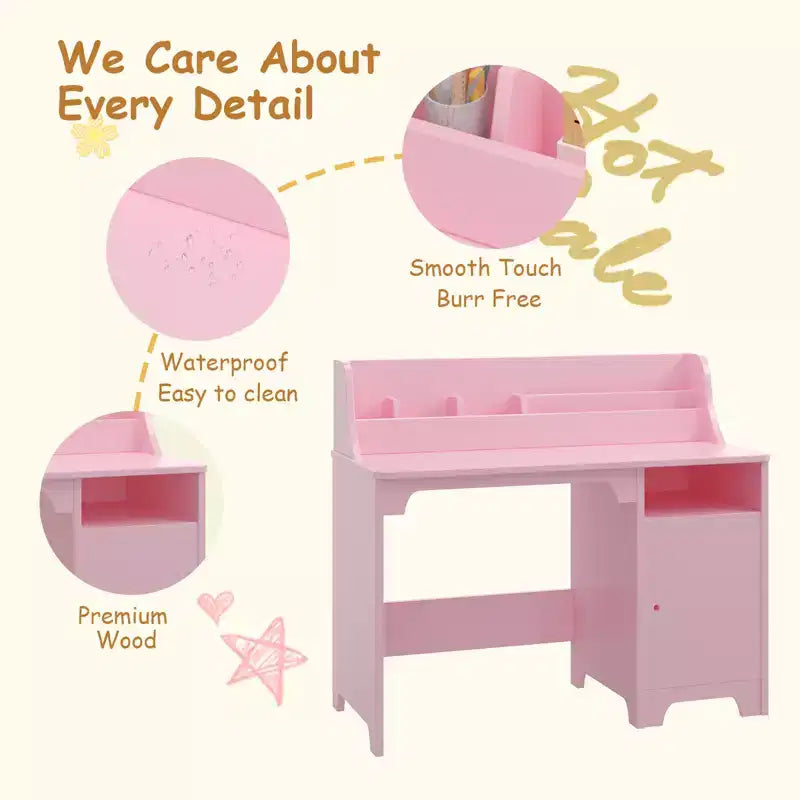 Study Desk for Kids, Storage Cabinet, Wooden Children Study Writing Table,Computer Workstation for Kids Bedroom & Study Room