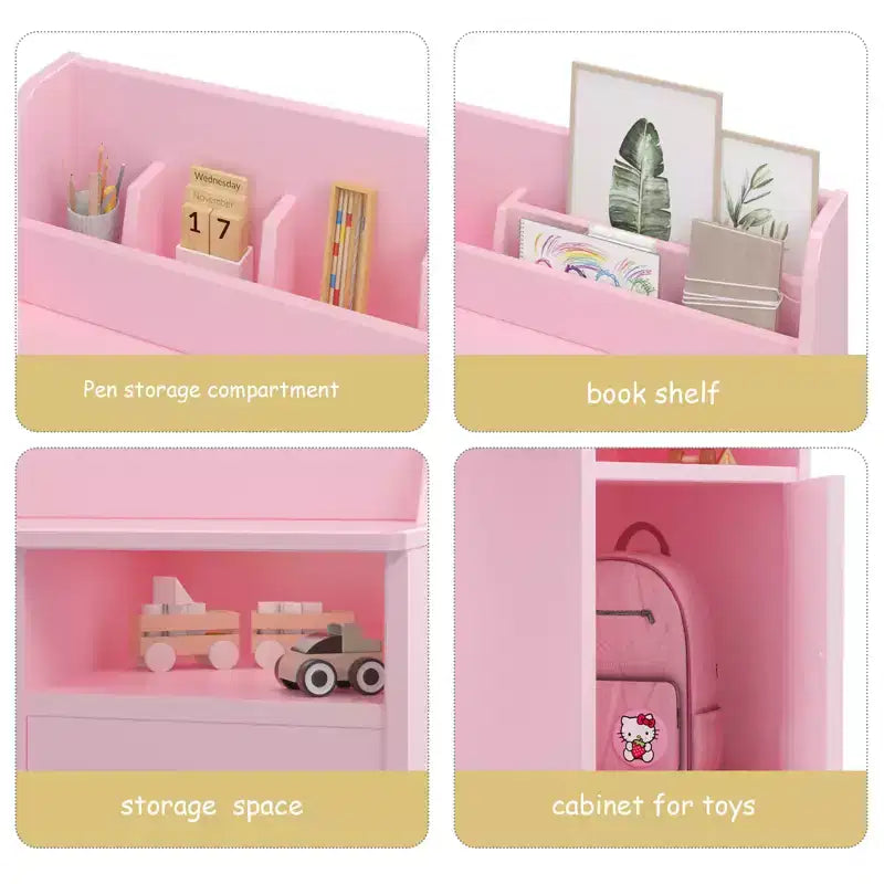 Study Desk for Kids, Storage Cabinet, Wooden Children Study Writing Table,Computer Workstation for Kids Bedroom & Study Room