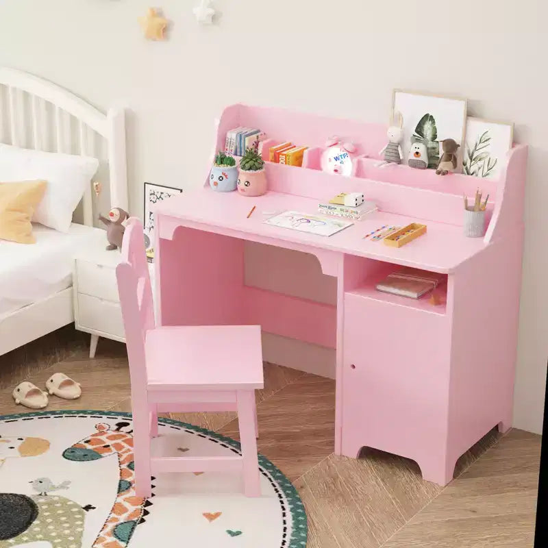 Study Desk for Kids, Storage Cabinet, Wooden Children Study Writing Table,Computer Workstation for Kids Bedroom & Study Room