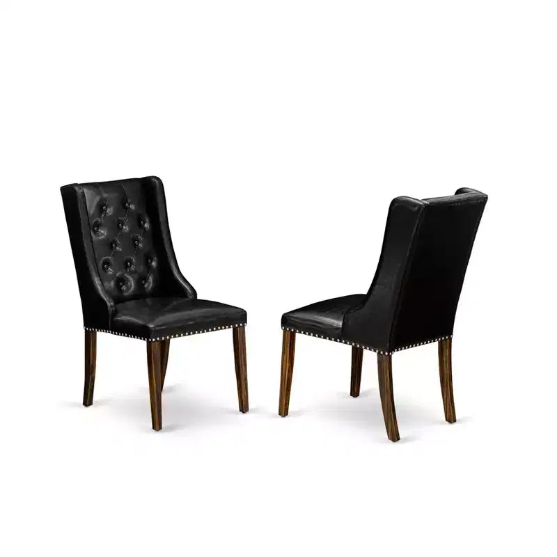 HomeStock Belmont 7 Piece Kitchen Dining Table Set Consists of a Dinner Table and 6 Black PU Leather Dining Room Chairs - Distressed Jacobean Finish