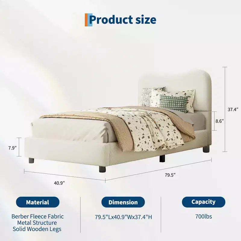 Velvet Upholstered Kids Bed Frame with Headboard - Low Profile Platform Bed for Teens, No Box Spring Needed, Cozy Fabric, Quiet & Easy Assembly