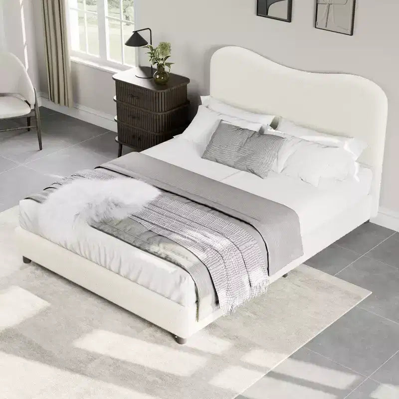 Velvet Upholstered Kids Bed Frame with Headboard - Low Profile Platform Bed for Teens, No Box Spring Needed, Cozy Fabric, Quiet & Easy Assembly