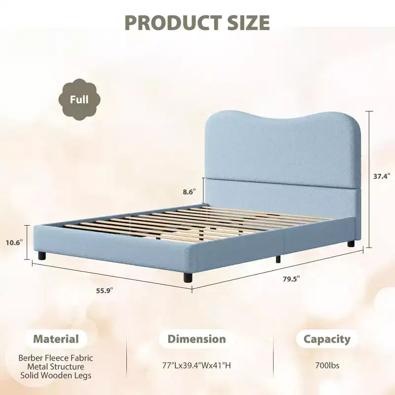 Velvet Upholstered Kids Bed Frame with Headboard - Low Profile Platform Bed for Teens, No Box Spring Needed, Cozy Fabric, Quiet & Easy Assembly