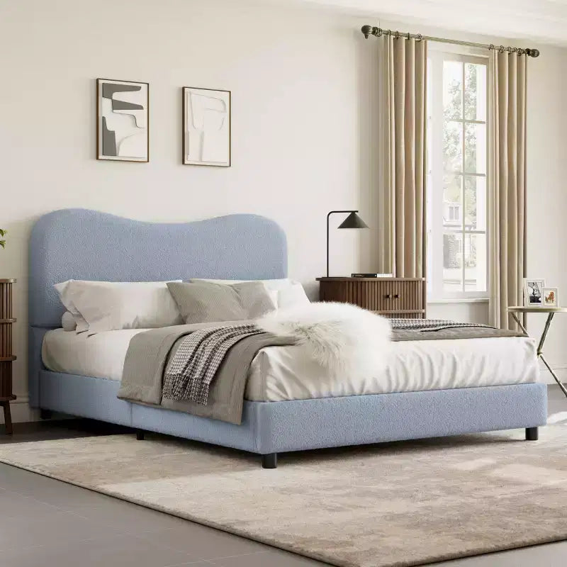 Velvet Upholstered Kids Bed Frame with Headboard - Low Profile Platform Bed for Teens, No Box Spring Needed, Cozy Fabric, Quiet & Easy Assembly