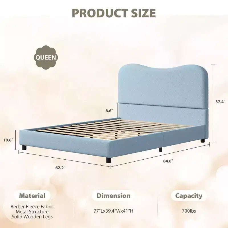 Velvet Upholstered Kids Bed Frame with Headboard - Low Profile Platform Bed for Teens, No Box Spring Needed, Cozy Fabric, Quiet & Easy Assembly