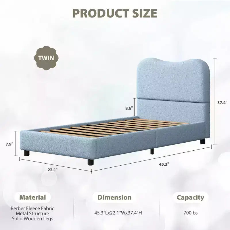 Velvet Upholstered Kids Bed Frame with Headboard - Low Profile Platform Bed for Teens, No Box Spring Needed, Cozy Fabric, Quiet & Easy Assembly