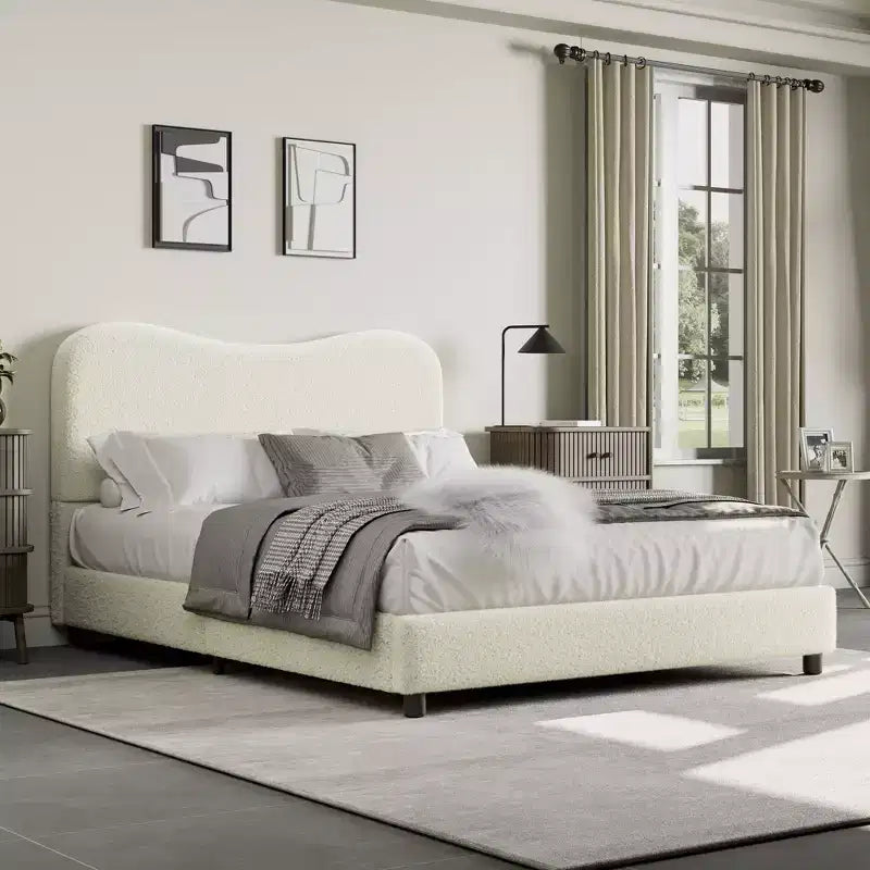 Velvet Upholstered Kids Bed Frame with Headboard - Low Profile Platform Bed for Teens, No Box Spring Needed, Cozy Fabric, Quiet & Easy Assembly