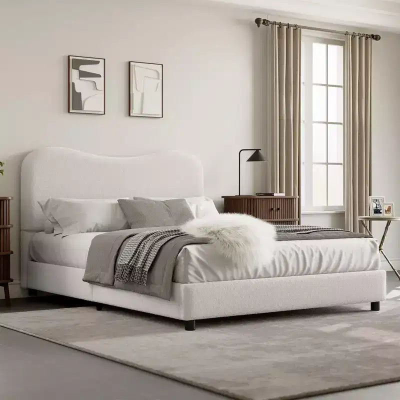 Velvet Upholstered Kids Bed Frame with Headboard - Low Profile Platform Bed for Teens, No Box Spring Needed, Cozy Fabric, Quiet & Easy Assembly