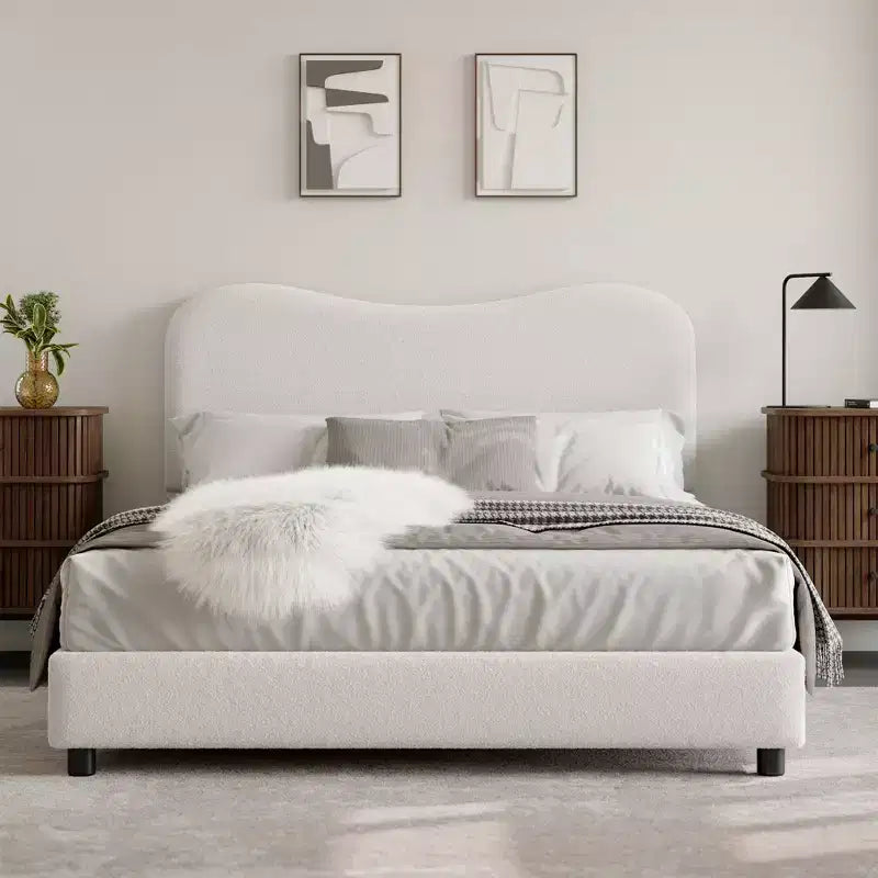 Velvet Upholstered Kids Bed Frame with Headboard - Low Profile Platform Bed for Teens, No Box Spring Needed, Cozy Fabric, Quiet & Easy Assembly