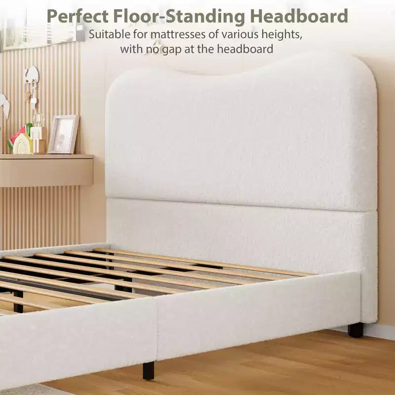 Velvet Upholstered Kids Bed Frame with Headboard - Low Profile Platform Bed for Teens, No Box Spring Needed, Cozy Fabric, Quiet & Easy Assembly