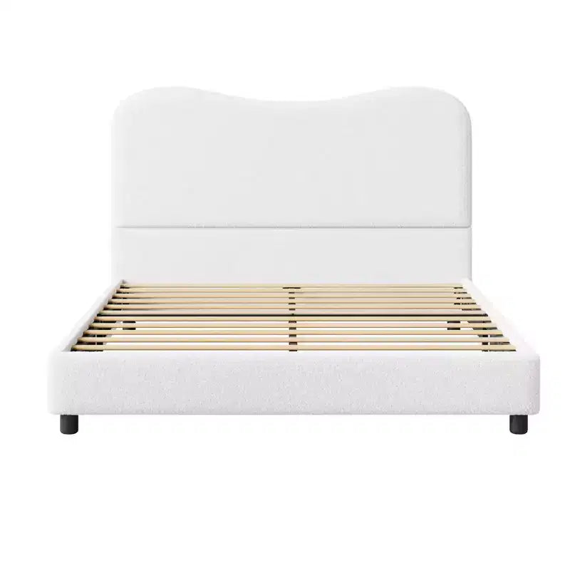 Velvet Upholstered Kids Bed Frame with Headboard - Low Profile Platform Bed for Teens, No Box Spring Needed, Cozy Fabric, Quiet & Easy Assembly