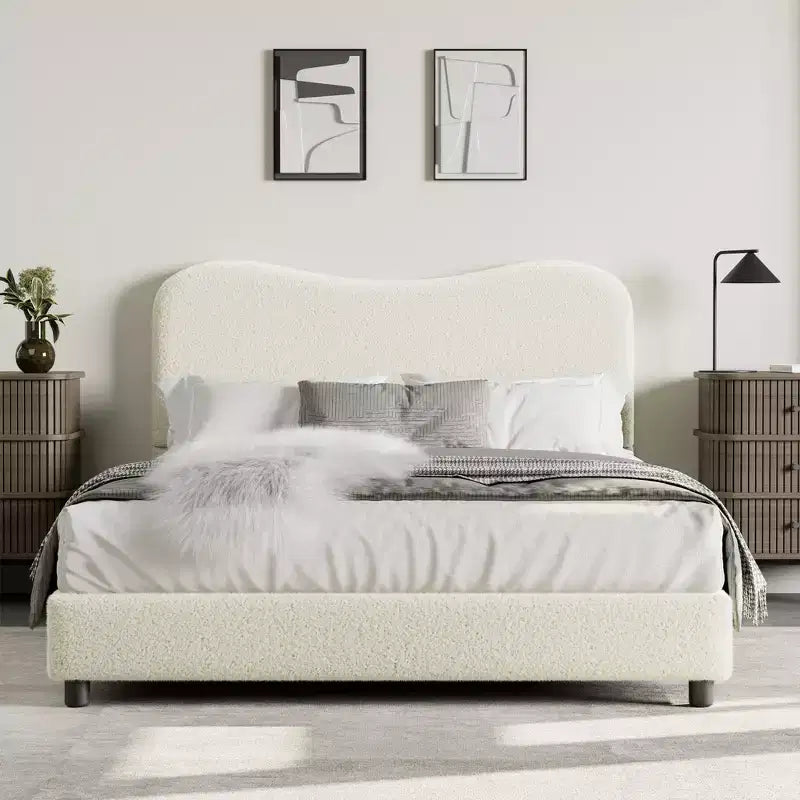 Velvet Upholstered Kids Bed Frame with Headboard - Low Profile Platform Bed for Teens, No Box Spring Needed, Cozy Fabric, Quiet & Easy Assembly