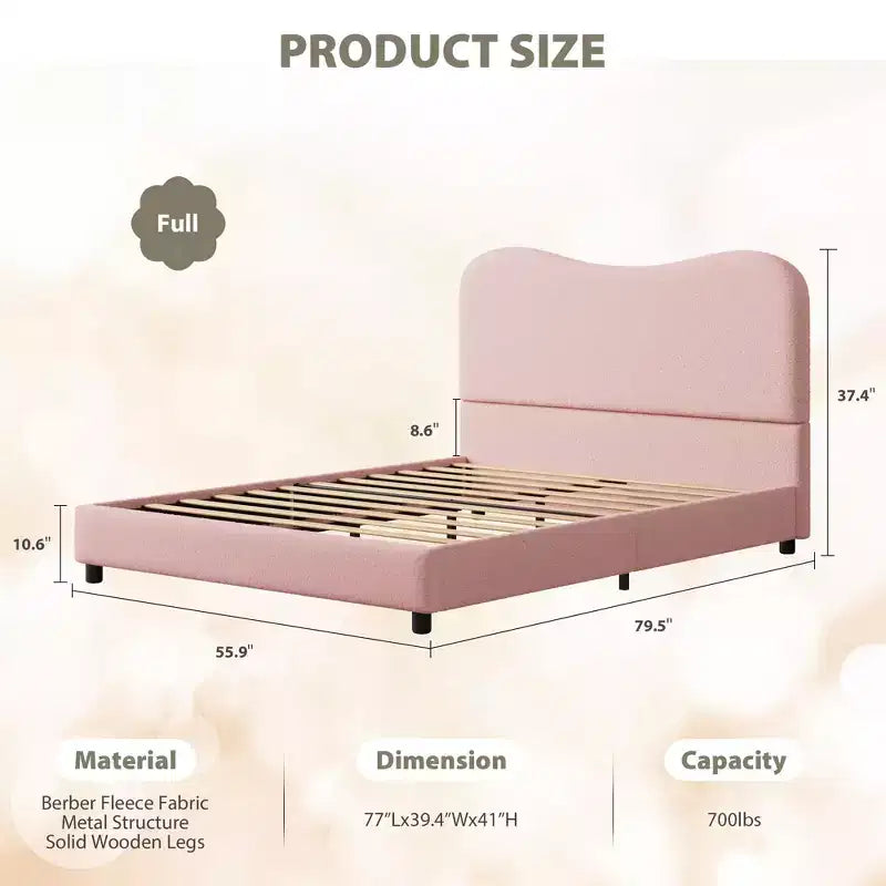 Velvet Upholstered Kids Bed Frame with Headboard - Low Profile Platform Bed for Teens, No Box Spring Needed, Cozy Fabric, Quiet & Easy Assembly