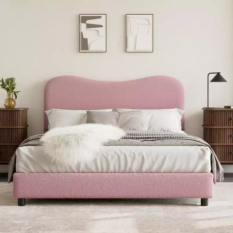 Velvet Upholstered Kids Bed Frame with Headboard - Low Profile Platform Bed for Teens, No Box Spring Needed, Cozy Fabric, Quiet & Easy Assembly