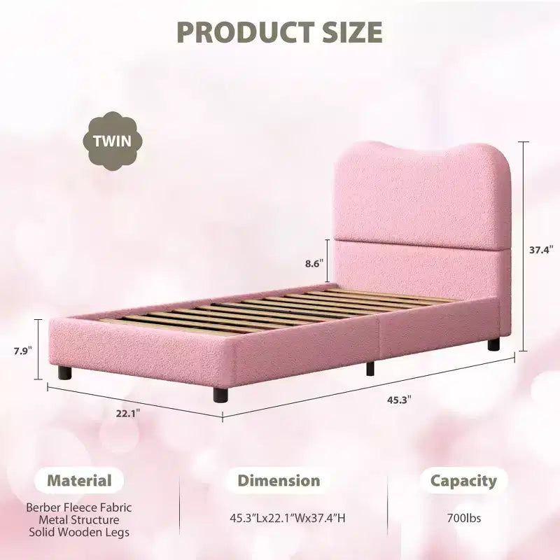Velvet Upholstered Kids Bed Frame with Headboard - Low Profile Platform Bed for Teens, No Box Spring Needed, Cozy Fabric, Quiet & Easy Assembly
