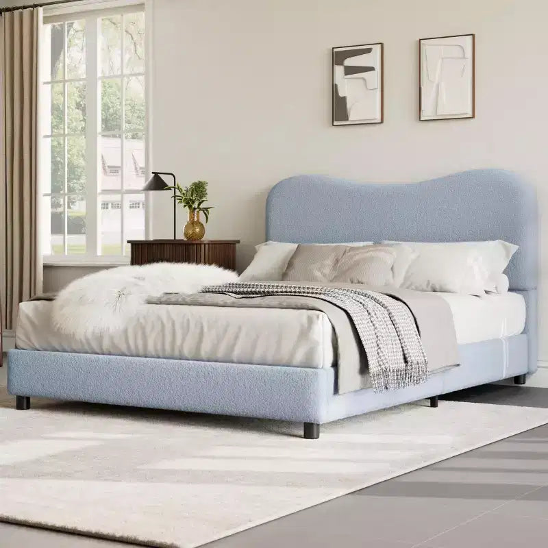 Velvet Upholstered Kids Bed Frame with Headboard - Low Profile Platform Bed for Teens, No Box Spring Needed, Cozy Fabric, Quiet & Easy Assembly