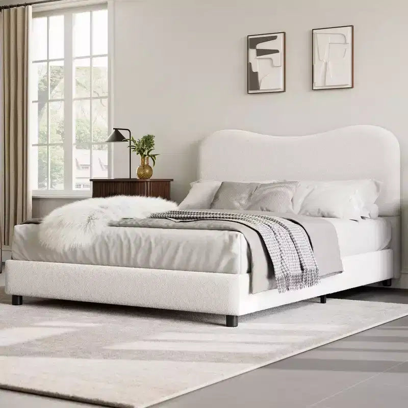 Velvet Upholstered Kids Bed Frame with Headboard - Low Profile Platform Bed for Teens, No Box Spring Needed, Cozy Fabric, Quiet & Easy Assembly
