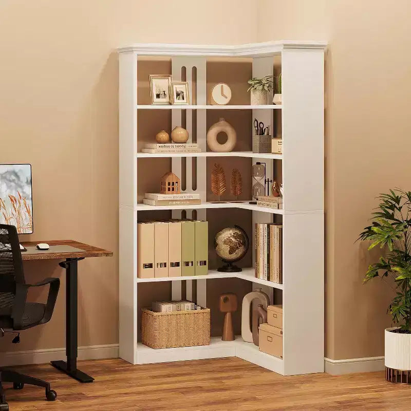 73 L-Shaped Corner Bookshelf - 5-Tier Farmhouse Shelf with 60lb Capacity, Thickened MDF Boards