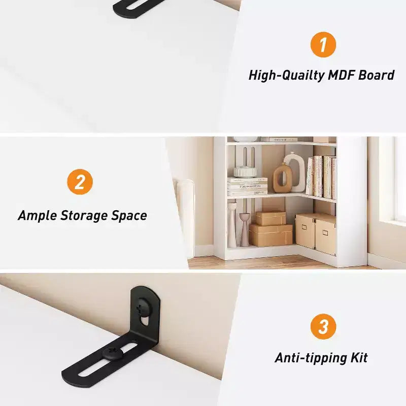 73 L-Shaped Corner Bookshelf - 5-Tier Farmhouse Shelf with 60lb Capacity, Thickened MDF Boards