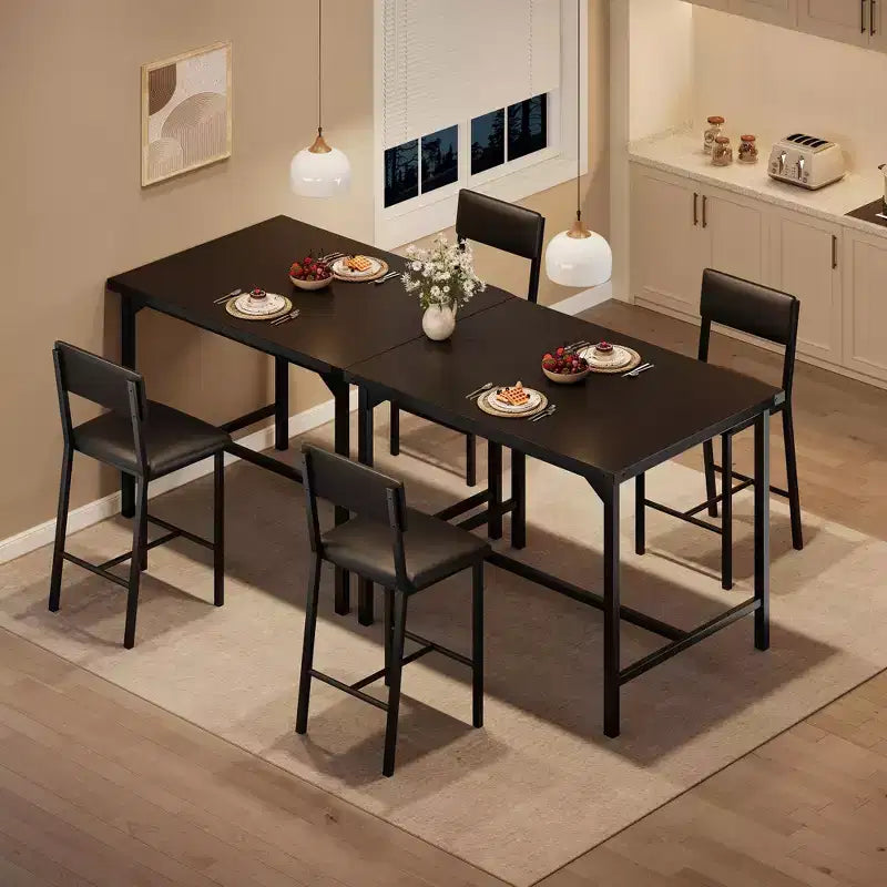 Dining Table Set for 2 W/Footrest & Backrest, Counter Height Table with 2 Upholstered Bar Chairs, Kitchen Table Set with Corner Protector