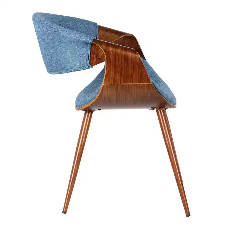 Armen Living,Butterfly Mid-Century Dining Chair in Walnut Finish and Blue Fabric
