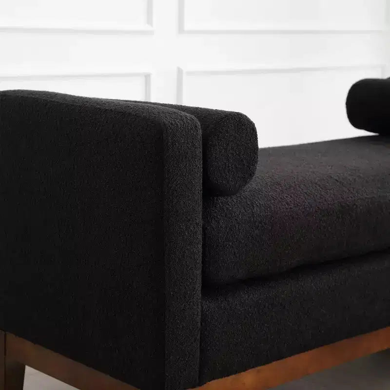 Boucle Upholstered Bench, Ottoman Bench with Wood Legs & Bolster Pillows For End Of Bed, Bedroom, Living Room, Entryway