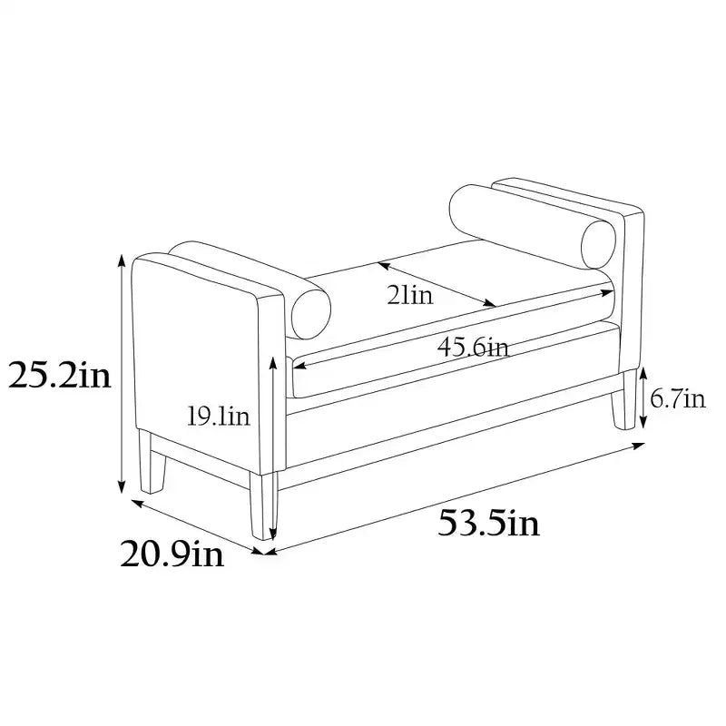 Boucle Upholstered Bench, Ottoman Bench with Wood Legs & Bolster Pillows For End Of Bed, Bedroom, Living Room, Entryway