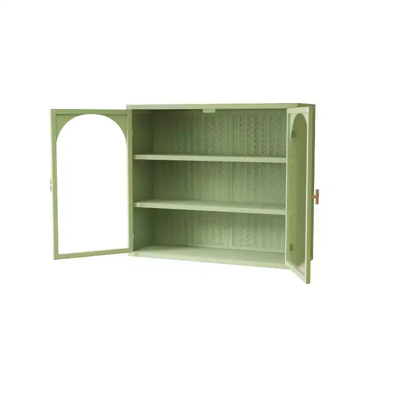 Okak Woven Pattern 2-door Wall Cabinet with Featuring 3-tier Storage Glass Doors for Entryway/Dining Room/Living Room/Kitchen