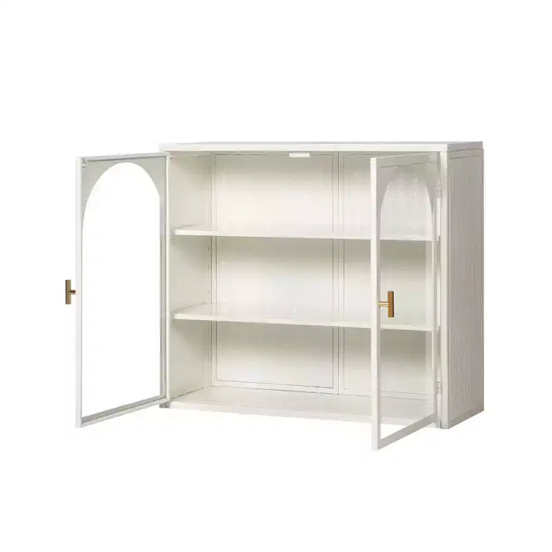Okak Woven Pattern 2-door Wall Cabinet with Featuring 3-tier Storage Glass Doors for Entryway/Dining Room/Living Room/Kitchen