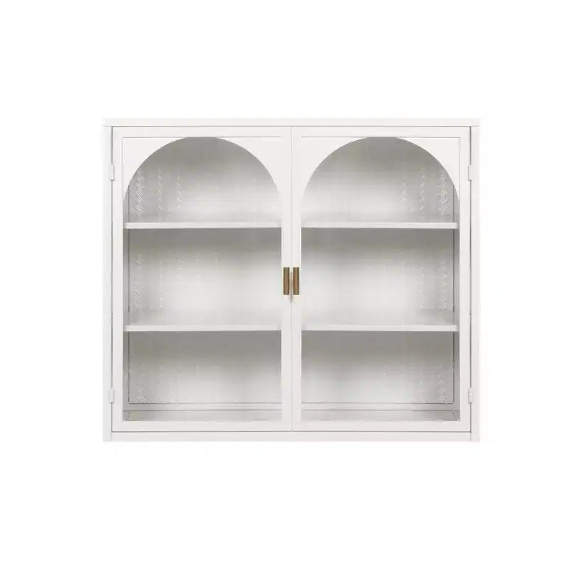 Okak Woven Pattern 2-door Wall Cabinet with Featuring 3-tier Storage Glass Doors for Entryway/Dining Room/Living Room/Kitchen