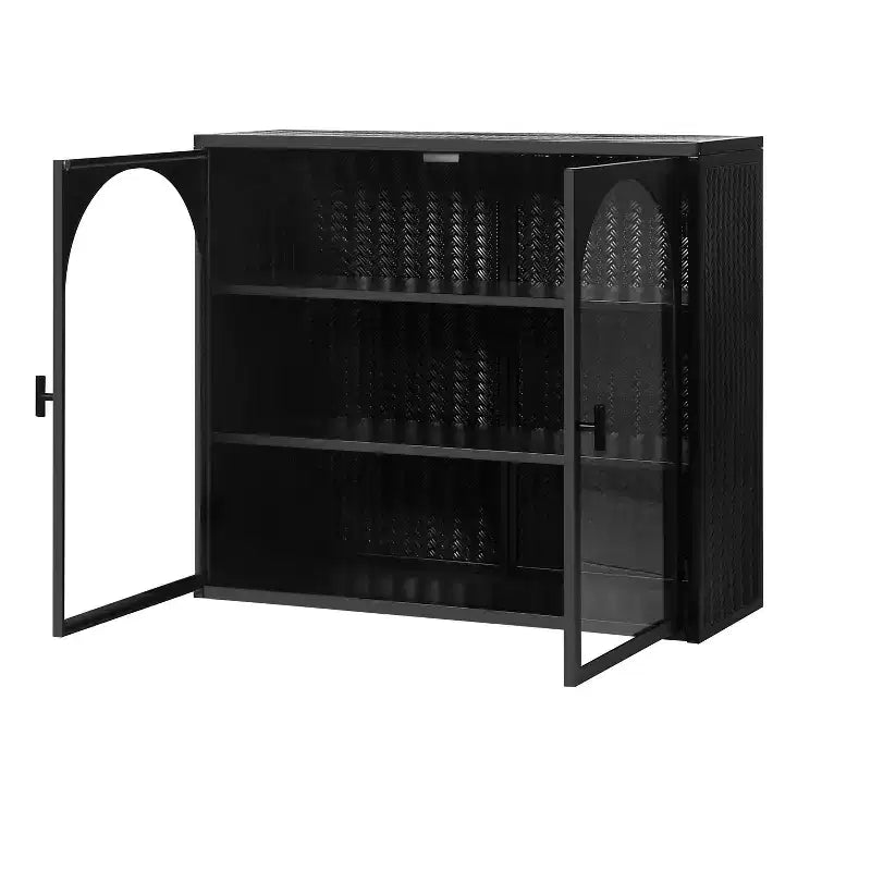 Okak Woven Pattern 2-door Wall Cabinet with Featuring 3-tier Storage Glass Doors for Entryway/Dining Room/Living Room/Kitchen