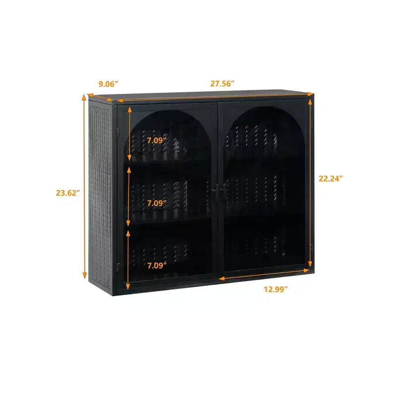 Okak Woven Pattern 2-door Wall Cabinet with Featuring 3-tier Storage Glass Doors for Entryway/Dining Room/Living Room/Kitchen
