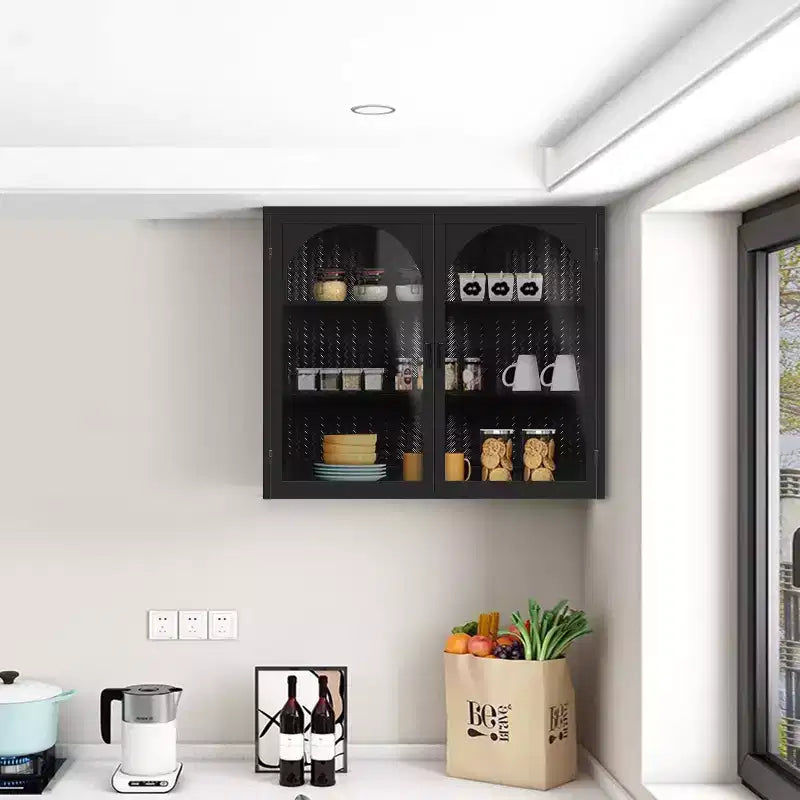 Okak Woven Pattern 2-door Wall Cabinet with Featuring 3-tier Storage Glass Doors for Entryway/Dining Room/Living Room/Kitchen
