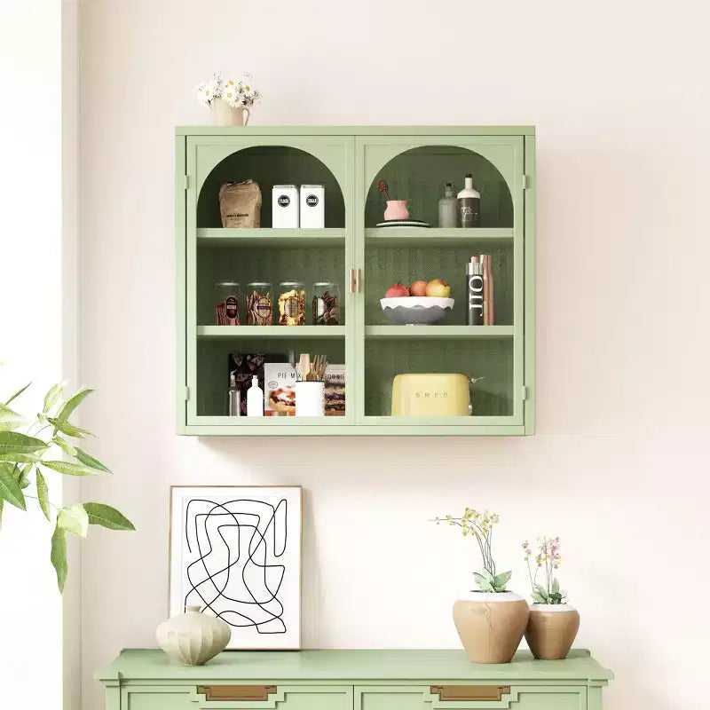 Okak Woven Pattern 2-door Wall Cabinet with Featuring 3-tier Storage Glass Doors for Entryway/Dining Room/Living Room/Kitchen