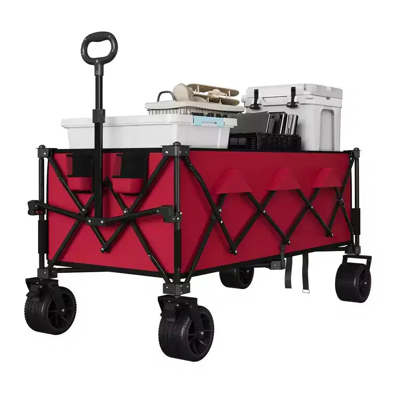 TROPOW Collapsible Utility Wagon Cart with All Terrain Wheels, Heavy Duty Foldable Beach Wagon, Portable Cart for Groceries Sand Camping, Blue