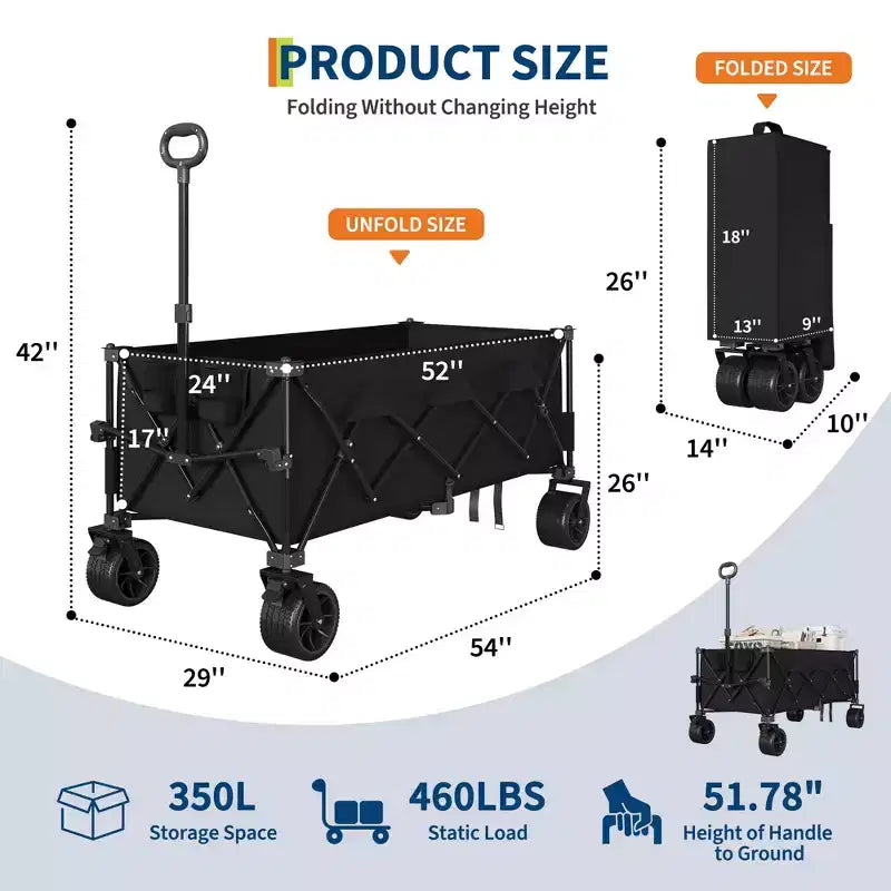 TROPOW Collapsible Utility Wagon Cart with All Terrain Wheels, Heavy Duty Foldable Beach Wagon, Portable Cart for Groceries Sand Camping, Blue