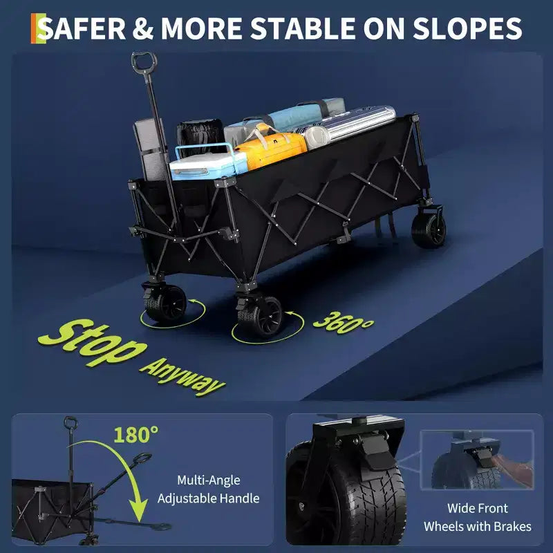 TROPOW Collapsible Utility Wagon Cart with All Terrain Wheels, Heavy Duty Foldable Beach Wagon, Portable Cart for Groceries Sand Camping, Blue